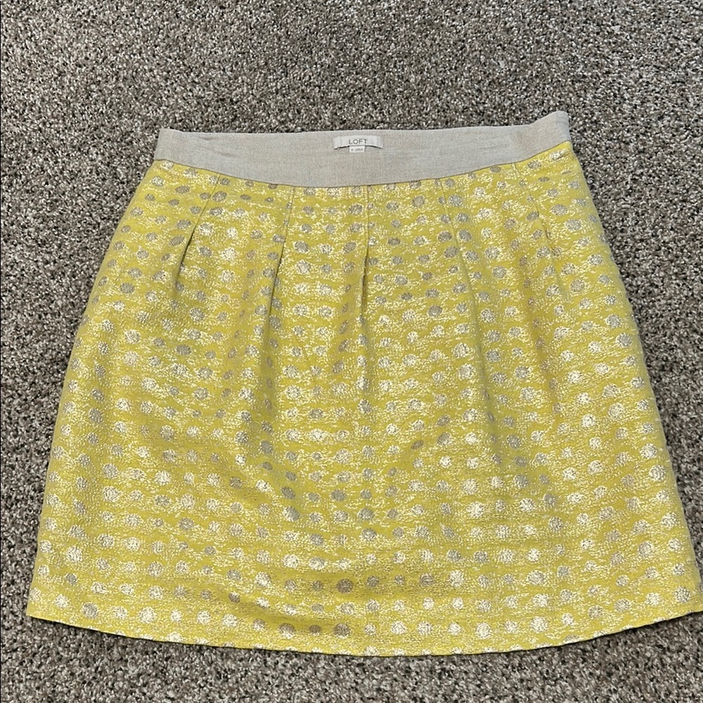 LOFT Gold Mini Bubble Skirt with Pleated Sequin Accents